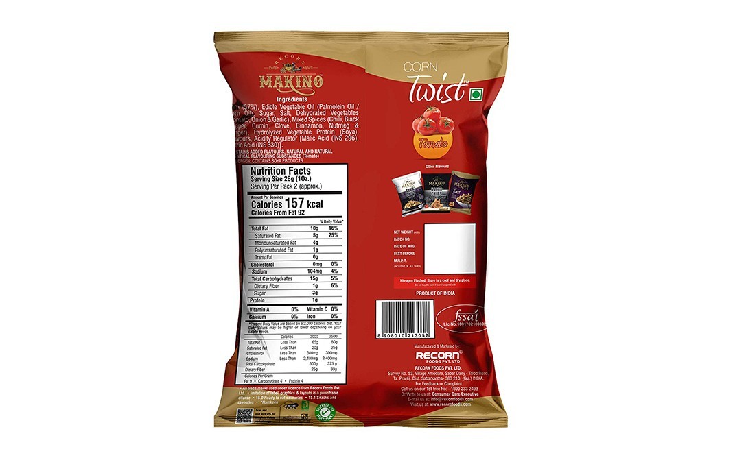 Makino Corn Twist Tomato   Pack  60 grams